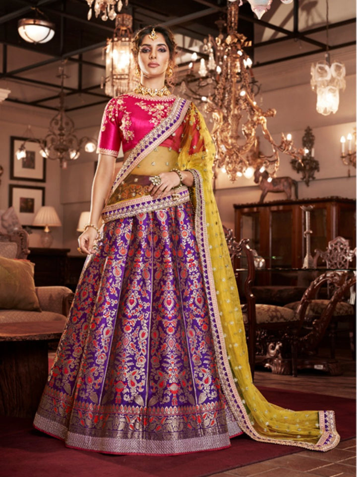 Curated Nakkashi NAK4165 Bridal Purple Jacquard Silk Lehenga Choli - Fashion Nation