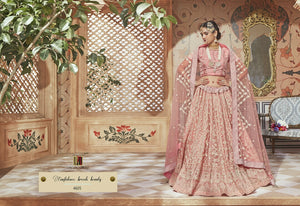 Designer MN4605 Elegant Pink Multicoloured Net Silk Lehenga Choli - Fashion Nation
