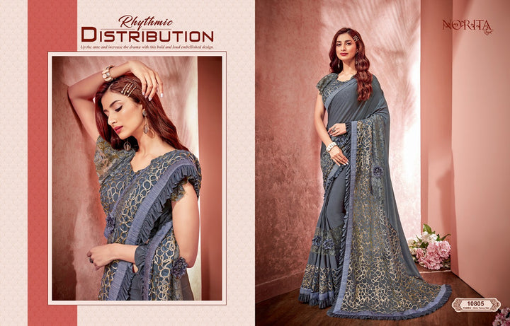 Gorgeous MAH10805 Cocktail Wear Grey Weaving Silk Lycra Net Saree - Fashion Nation