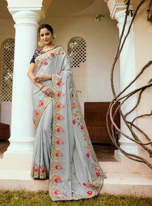 Sober ARD4113 Special Grey Blue Multicoloured Silk Saree - Fashion Nation