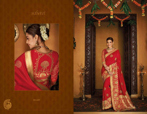 Bright Kajal Aggarwal KIM1107 Bridal Red Silk Saree - Fashion Nation