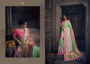 Pretty MN4901 Bridal Green Pink Silk Saree - Fashion Nation